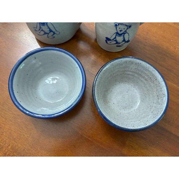 Vtg Bastine Stoneware‎ Teddy Bear Pitcher Creamer & Bowl Set 4 Pc - Picture 5 of 11